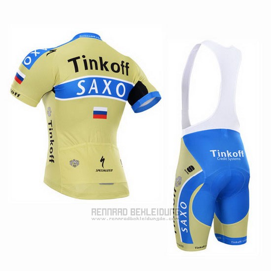 2015 Fahrradbekleidung Tinkoff Saxo Bank Azurblau und Gelb Trikot Kurzarm und Tragerhose - zum Schließen ins Bild klicken